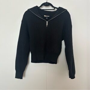 Steve Madden Rowan Black Ribbed Half-Zip Sweater